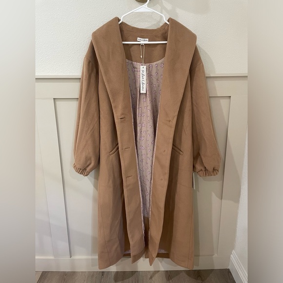 NWT For Love And Lemons Sadie Fleece Coat Long Tan Brown Fall - Picture 7 of 16